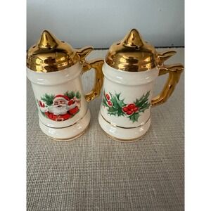 Vintage santa Christmas Salt And Pepper Shakers 22k Gold‎ Cute!